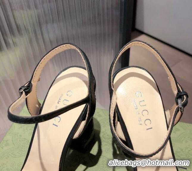 Low Price Gucci Leather GG Strap High-heel Sandals 040935 Black/Silver