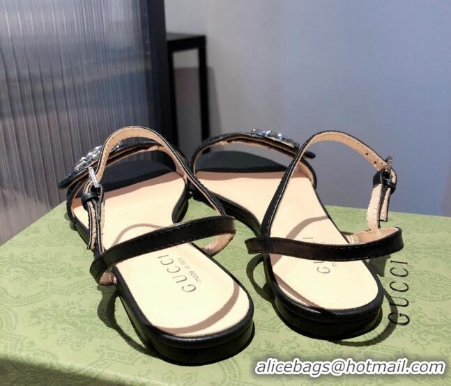 New Style Gucci Sequin GG Strap Flat Sandals 040937 Black/Silver