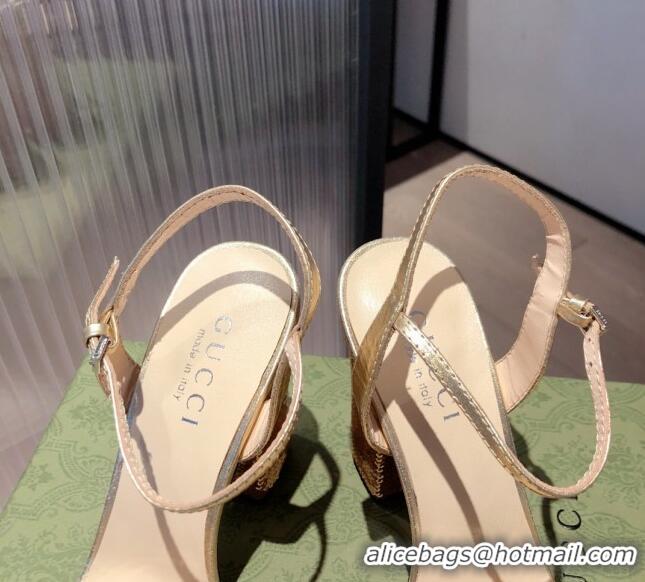 Most Popular Gucci Sequin GG Strap High-heel Sandals 040940 Gold/Silver 2021