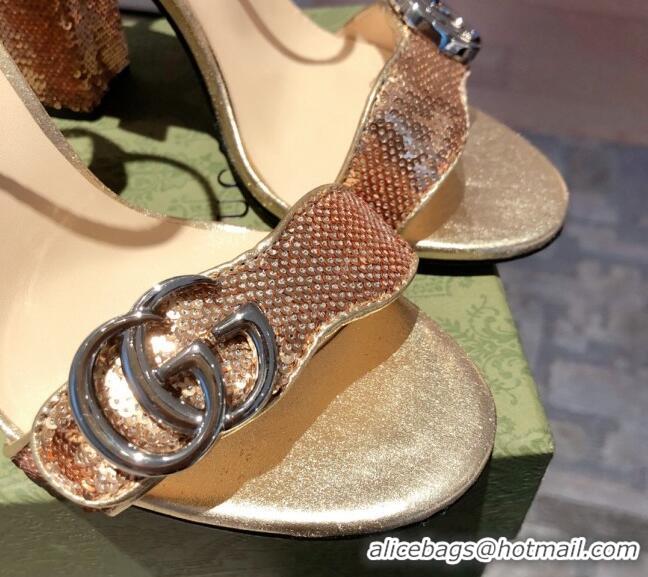 Most Popular Gucci Sequin GG Strap High-heel Sandals 040940 Gold/Silver 2021