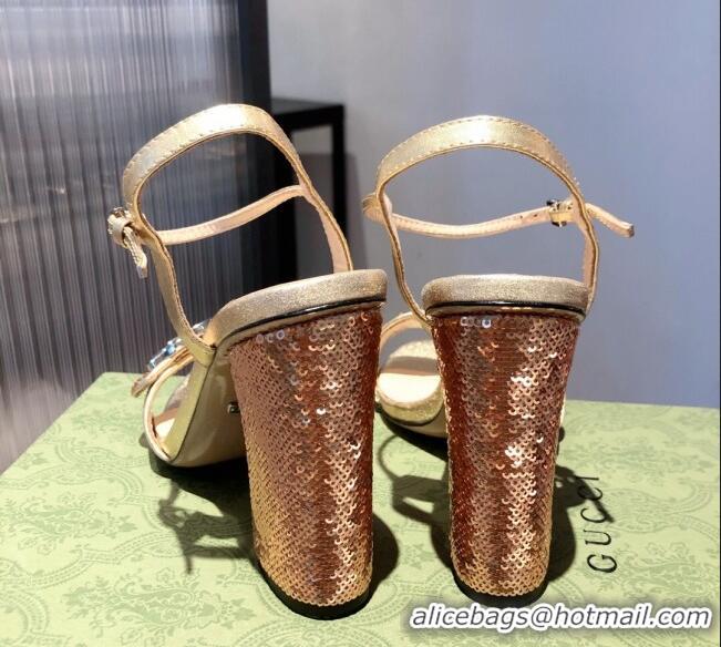 Most Popular Gucci Sequin GG Strap High-heel Sandals 040940 Gold/Silver 2021