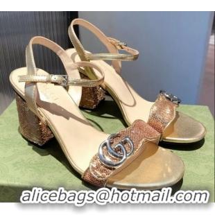 Top Quality Gucci Sequin GG Strap Mid-heel Sandals 040941 Gold/Silver 2021