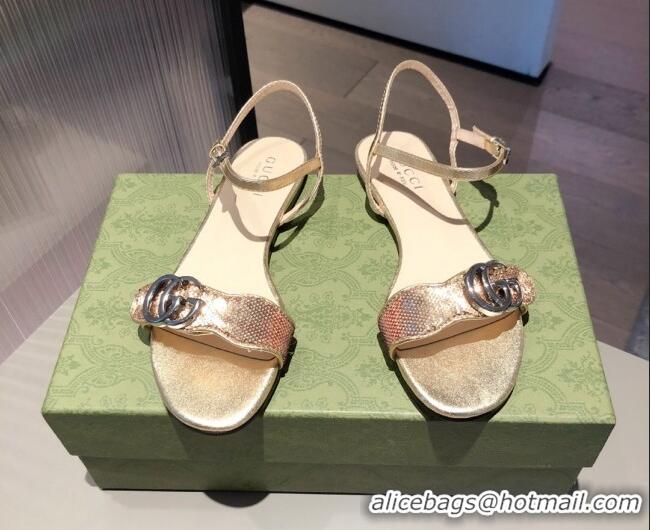 Perfect Gucci Sequin GG Strap Flat Sandals 040942 Gold/Silver 2021