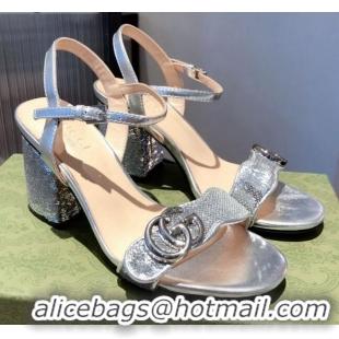 Discount Gucci Sequin GG Strap Mid-heel Sandals Bright 040944 Silver 2021