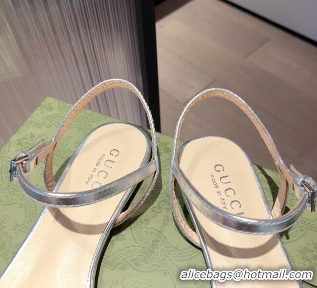 Cheap Design Gucci Sequin GG Strap Flat Sandals Bright 040945 Silver 2021