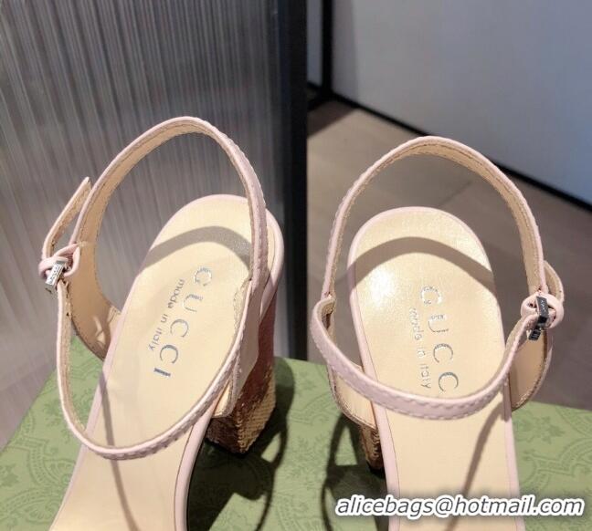 Best Luxury Gucci Sequin GG Strap High-heel Sandals 040946 Pink/Silver 2021