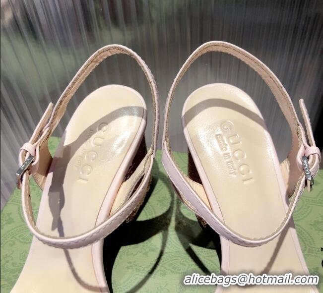 Good Quality Gucci Sequin GG Strap Mid-heel Sandals 040946 Pink/Silver 2021