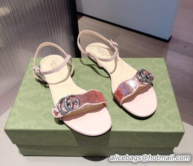 Best Design Gucci Sequin GG Strap Flat Sandals 040948 Pink/Silver 2021