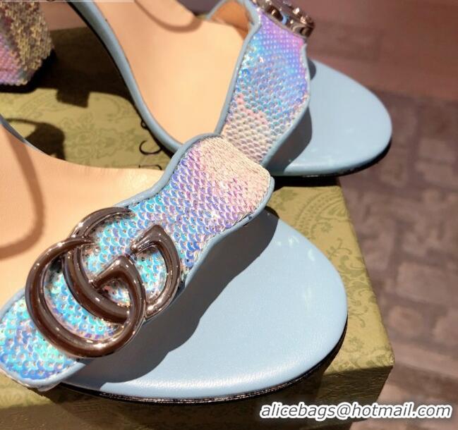 Good Product Gucci Sequin GG Strap High-heel Sandals 040949 Blue/Silver 2021