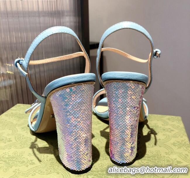 Good Product Gucci Sequin GG Strap High-heel Sandals 040949 Blue/Silver 2021