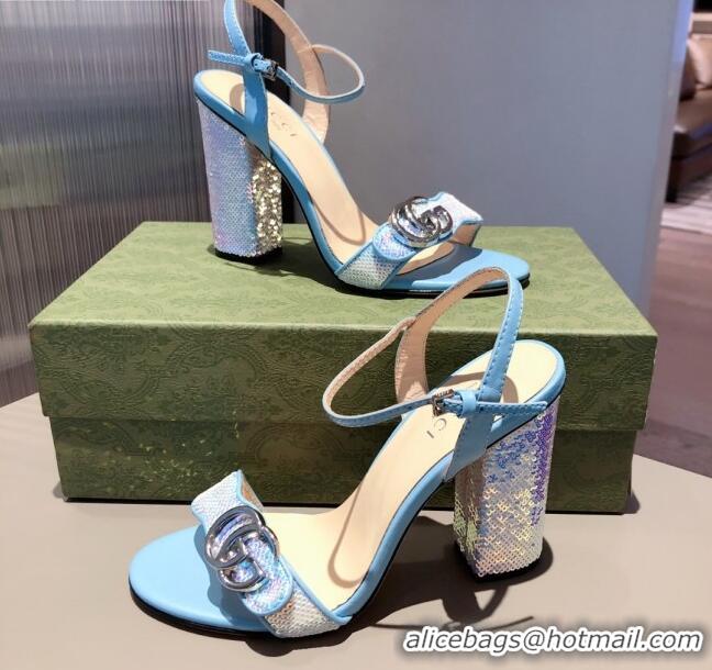 Good Product Gucci Sequin GG Strap High-heel Sandals 040949 Blue/Silver 2021