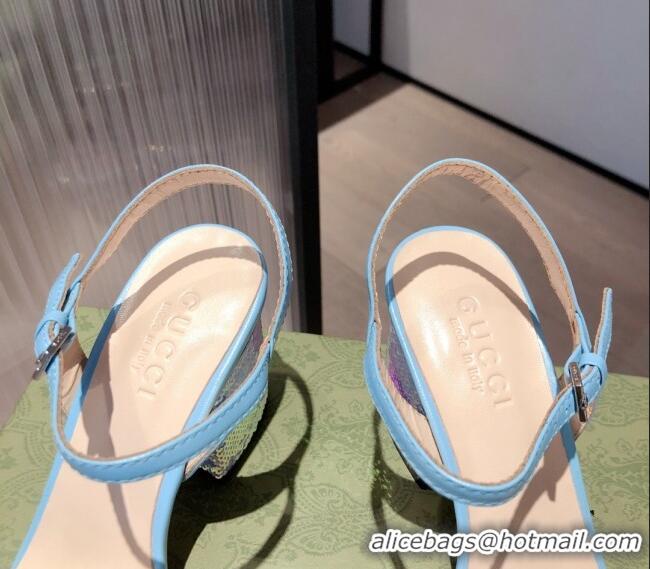 Custom Gucci Sequin GG Strap Mid-heel Sandals 040950 Blue/Silver 2021