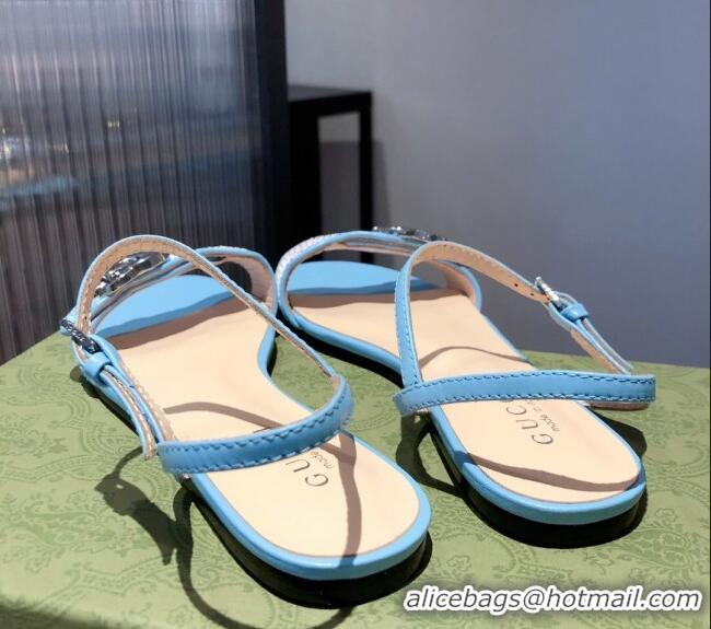 Charming Gucci Sequin GG Strap Flat Sandals 040951 Blue/Silver 2021