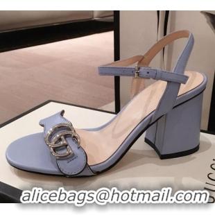 Grade Design Gucci Leather GG Strap Mid-heel Sandals 040952 Light Blue