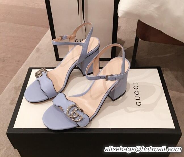 Grade Design Gucci Leather GG Strap Mid-heel Sandals 040952 Light Blue