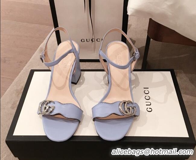 Grade Design Gucci Leather GG Strap Mid-heel Sandals 040952 Light Blue