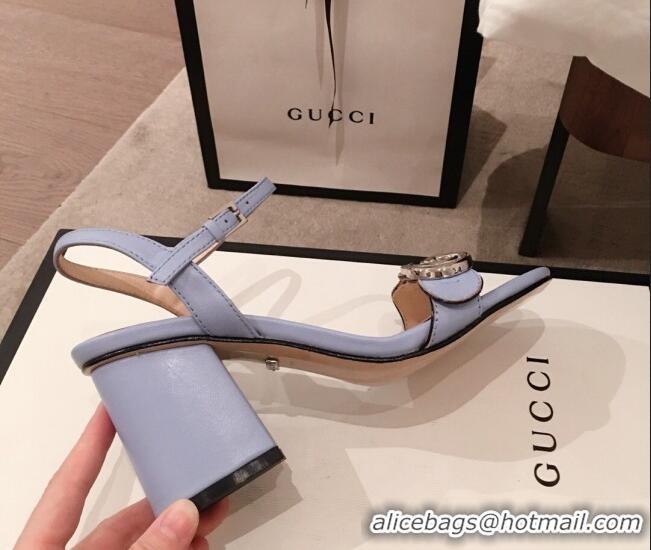 Grade Design Gucci Leather GG Strap Mid-heel Sandals 040952 Light Blue