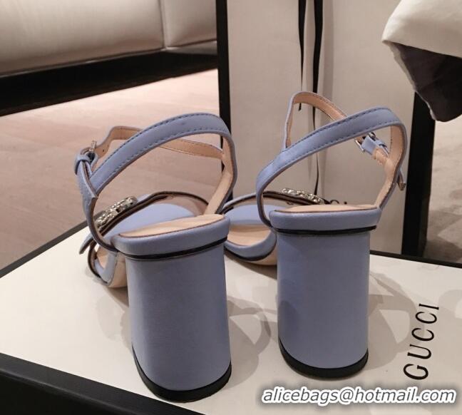 Grade Design Gucci Leather GG Strap Mid-heel Sandals 040952 Light Blue