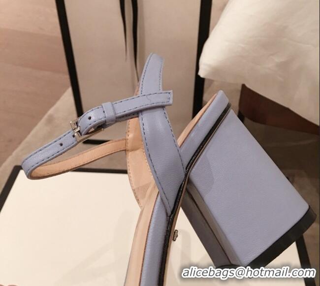 Grade Design Gucci Leather GG Strap Mid-heel Sandals 040952 Light Blue