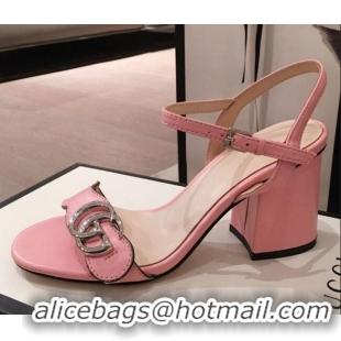 Super Quality Gucci Leather GG Strap Mid-heel Sandals 040952 Pink