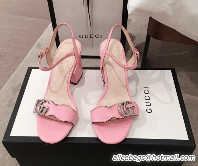 Super Quality Gucci Leather GG Strap Mid-heel Sandals 040952 Pink