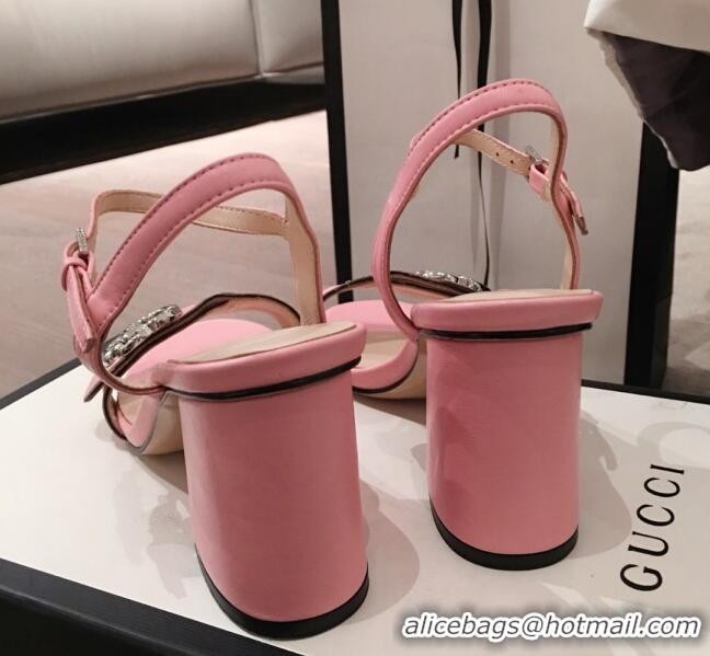 Super Quality Gucci Leather GG Strap Mid-heel Sandals 040952 Pink