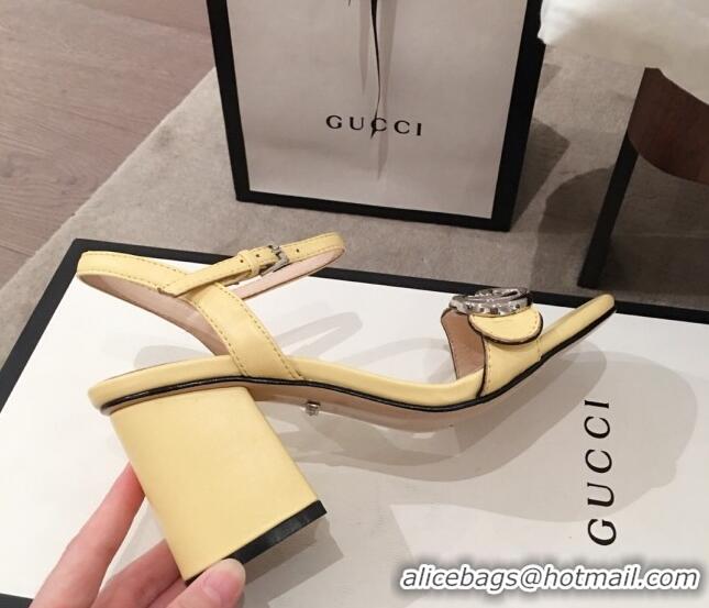 Reasonable Price Gucci Leather GG Strap Mid-heel Sandals 040952 Yellow