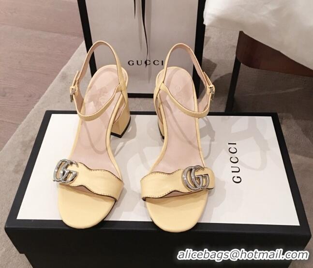 Reasonable Price Gucci Leather GG Strap Mid-heel Sandals 040952 Yellow