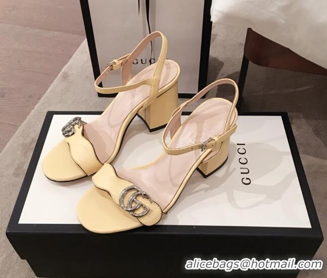 Reasonable Price Gucci Leather GG Strap Mid-heel Sandals 040952 Yellow