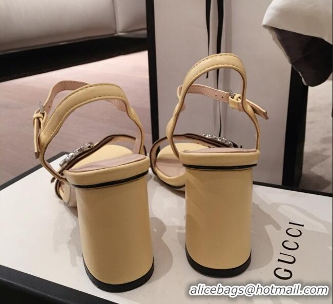 Reasonable Price Gucci Leather GG Strap Mid-heel Sandals 040952 Yellow