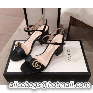 Affordable Price Gucci Leather GG Strap Mid-heel Sandals 040952 Black