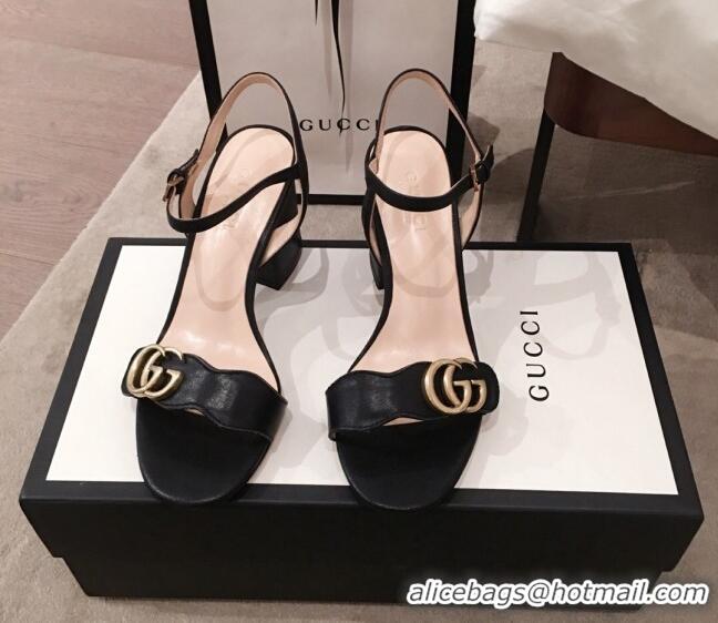 Affordable Price Gucci Leather GG Strap Mid-heel Sandals 040952 Black