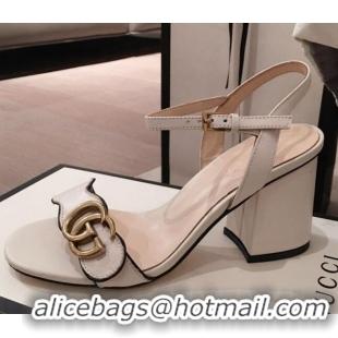 Low Price Gucci Leather GG Strap Mid-heel Sandals 040952 White