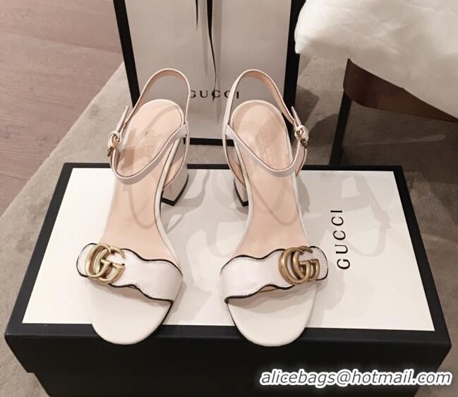 Low Price Gucci Leather GG Strap Mid-heel Sandals 040952 White