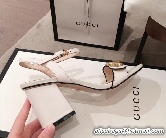 Low Price Gucci Leather GG Strap Mid-heel Sandals 040952 White