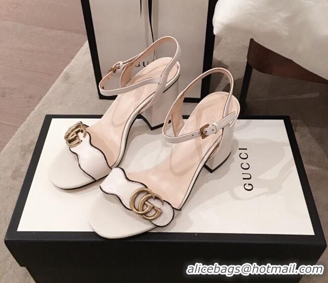 Low Price Gucci Leather GG Strap Mid-heel Sandals 040952 White