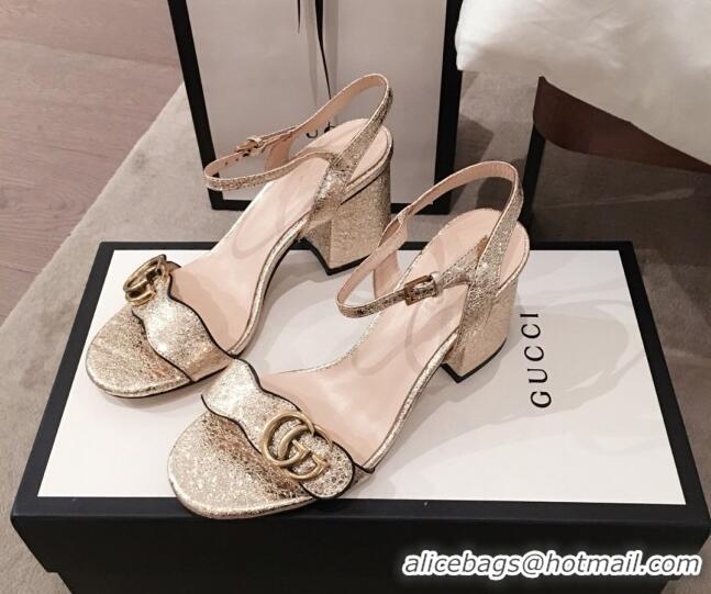 Low Cost Gucci Leather GG Strap Mid-heel Sandals 040957 Gold