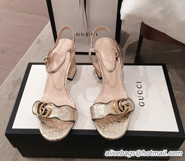 Low Cost Gucci Leather GG Strap Mid-heel Sandals 040957 Gold