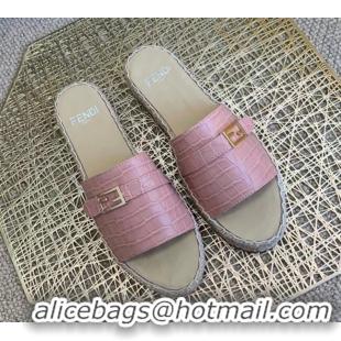 Well Crafted Fendi Crocodile Pattern Leather Promenade Espadrille Slides Sandals 012717 Pink 2021