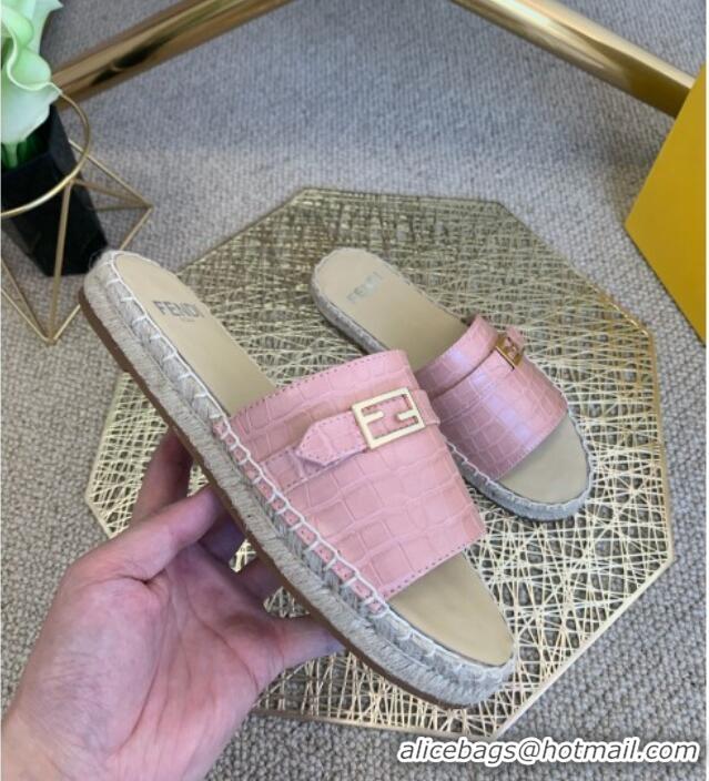 Well Crafted Fendi Crocodile Pattern Leather Promenade Espadrille Slides Sandals 012717 Pink 2021