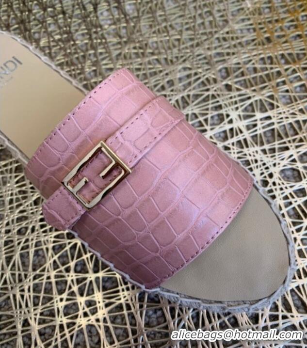 Well Crafted Fendi Crocodile Pattern Leather Promenade Espadrille Slides Sandals 012717 Pink 2021