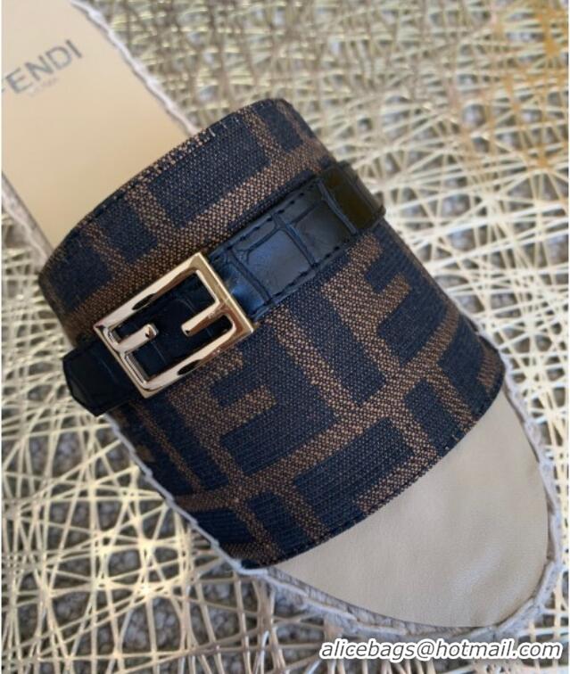 Top Quality Fendi FF Canvas Promenade Espadrille Slides Sandals 012720 Brown