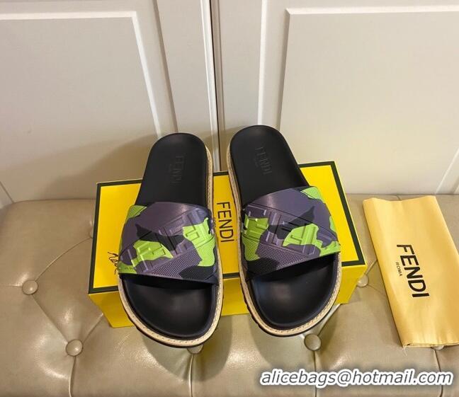 Hot Fendi Camouflage Flat Slide Sandals 308101 Green 2021