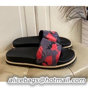 Cute Fendi Camouflage Flat Slide Sandals 308101 Red 2021