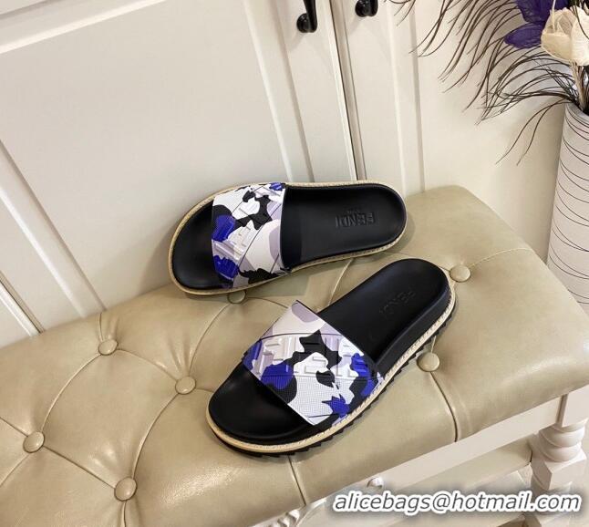 Top Quality Fendi Camouflage Flat Slide Sandals 308101 Blue 2021