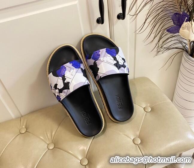 Top Quality Fendi Camouflage Flat Slide Sandals 308101 Blue 2021