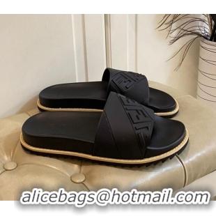 Good Quality Fendi FENDI Embossed Flat Slide Sandals 0308104 Black