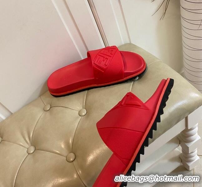 New Style Fendi FENDI Embossed Flat Slide Sandals 0308104 Red