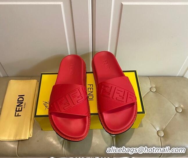 New Style Fendi FENDI Embossed Flat Slide Sandals 0308104 Red