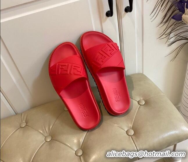 New Style Fendi FENDI Embossed Flat Slide Sandals 0308104 Red